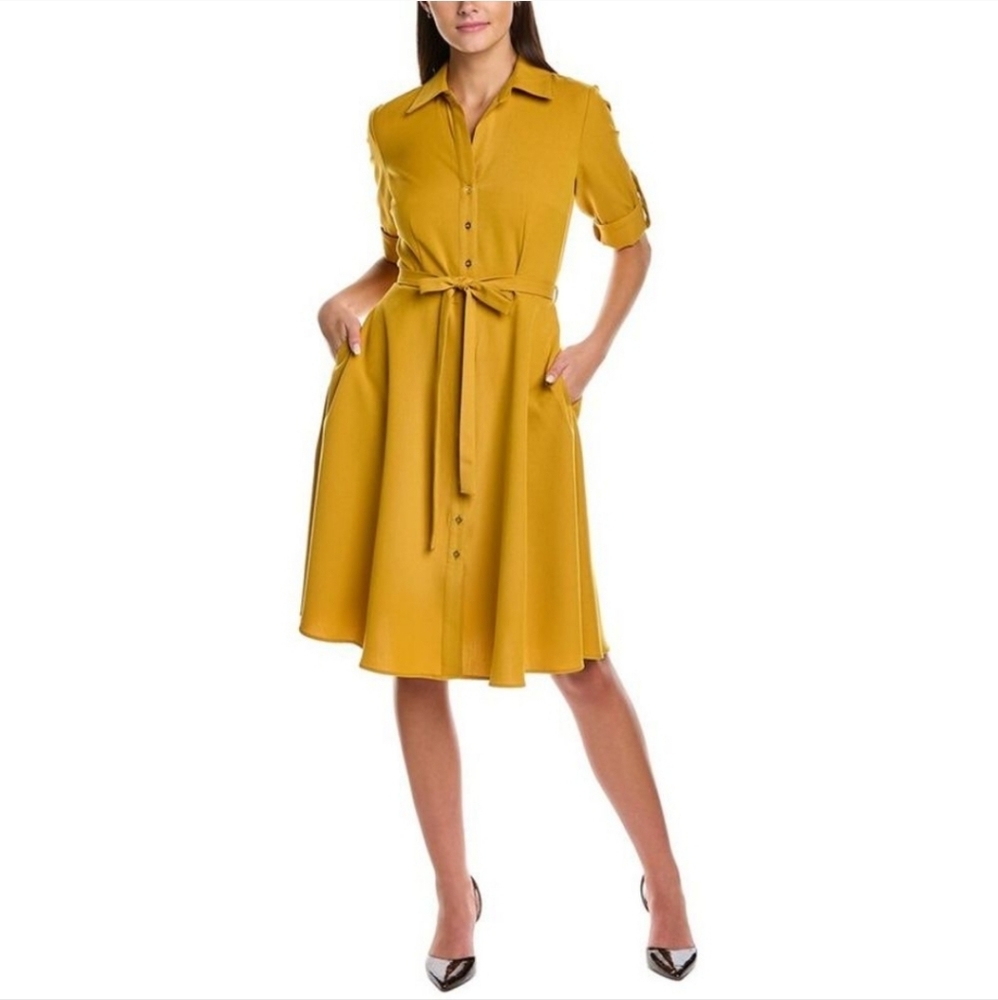 Sharagano Cotton Blend Lepore Midi Shirtdress w/ tie belt and roll-up sleeves
